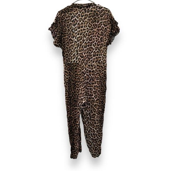 Zara Leopard Print Short Sleeve Cropped Jumpsuit Sz M Bloggers Favorite - Picture 7 of 13